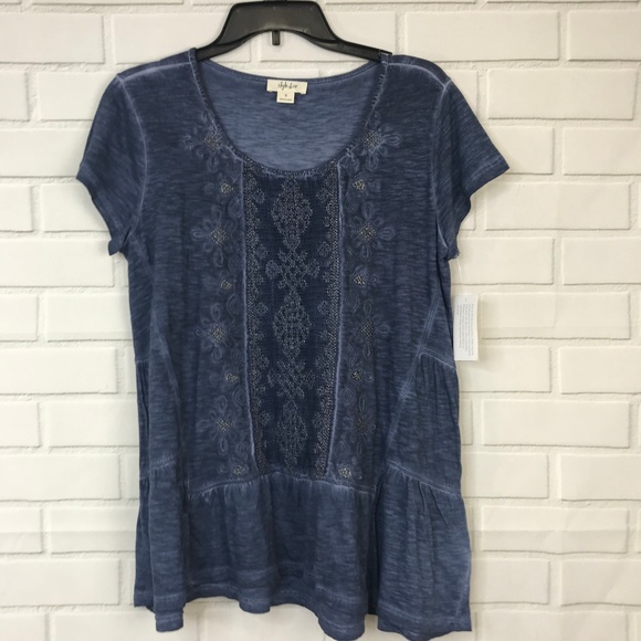 Style & Co. Tops - Style & Co Top Shirt Embroidered Scoop Neck Peplum